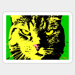 ANGRY CAT POP ART - YELLOW BLACK GREEN Sticker